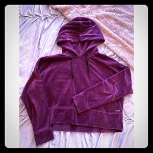 Calvin Klein Plum Velour Cropped Hoodie